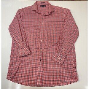 Tommy Hilfiger Red White & Blue Plaid Button Up 16.5 Regular Fit Non Iron Cotton
